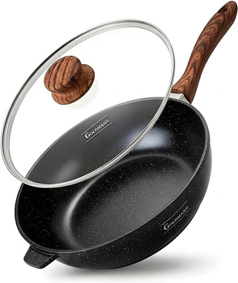 Diepe Koekenpan Gegoten Aluminium Pan Gelijkmatig Bakken Keramische Marmer Coating 28 CM Grijs