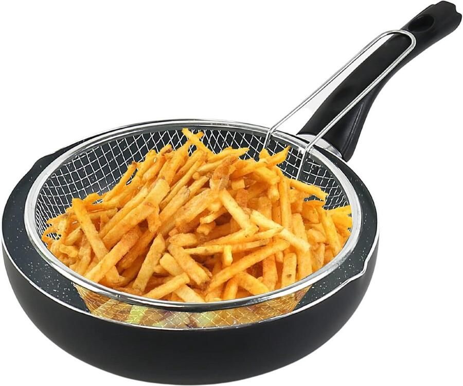 Aluminium Koekenpan Bakpan met mand Groenten en vlees bakken Keramische antiaanbaklaag 24 cm diameter