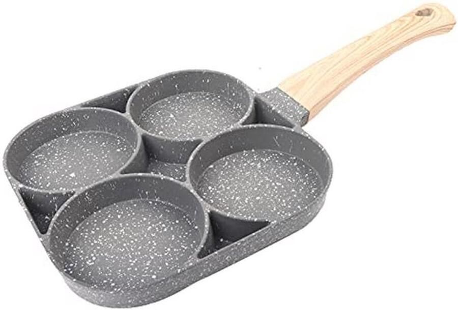 Diepe koekenpan met 4 gaten anti-aanbak ei- en pannenkoekenpan met houten handvat