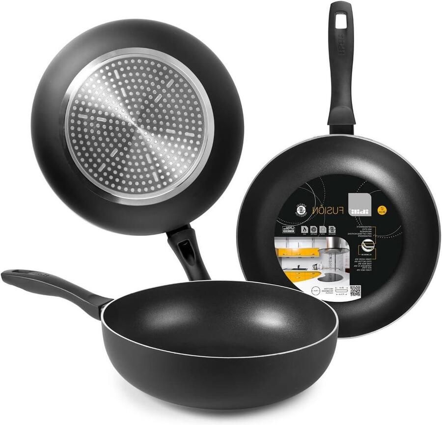Diepe Koekenpan met anti-aanbaklaag Koken op inductie Twee antiaanbaklagen 28 cm Zwart