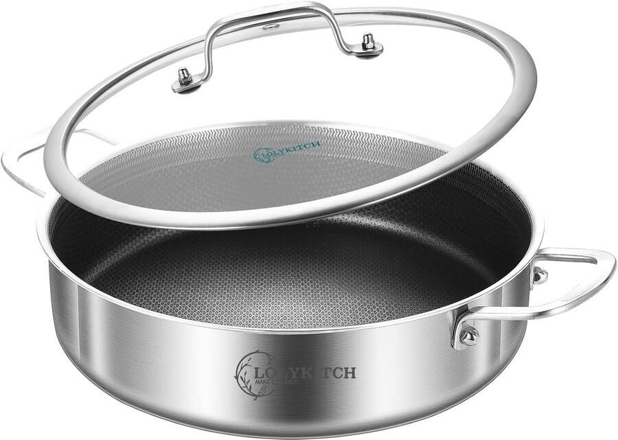 Diepe Koekenpan met deksel Allround Koken Tri-Ply Constructie 25 cm Zilver
