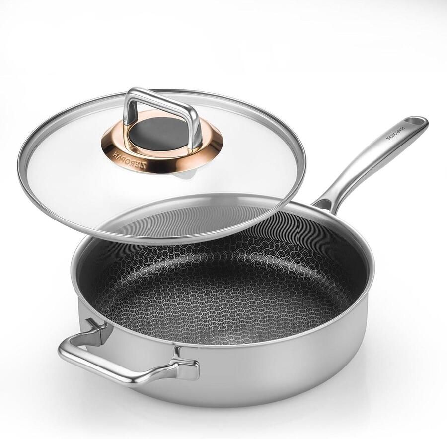 Diepe koekenpan met deksel Dagelijks koken Hybride anti-aanbaklaag 28 cm Zilver