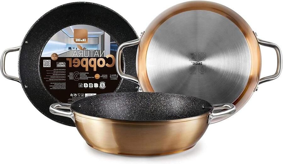 Diepe koekenpan met deksel Koekenpan inductie Koken en bakken Steenmotief antiaanbaklaag 24 cm Zwart