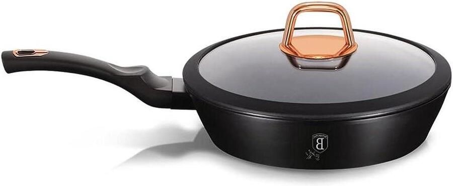 Diepe Koekenpan met deksel Lekker Koken Energiebesparend 24 cm Zwart Rosegoud