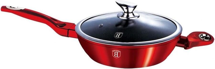 Diepe Koekenpan Met Deksel Lekker Koken Gecoat Aluminium 32 cm Bordeauxrood