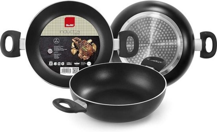 Diepe koekenpan met handgrepen Fijn koken Antiaanbaklaag 26 cm Zwart