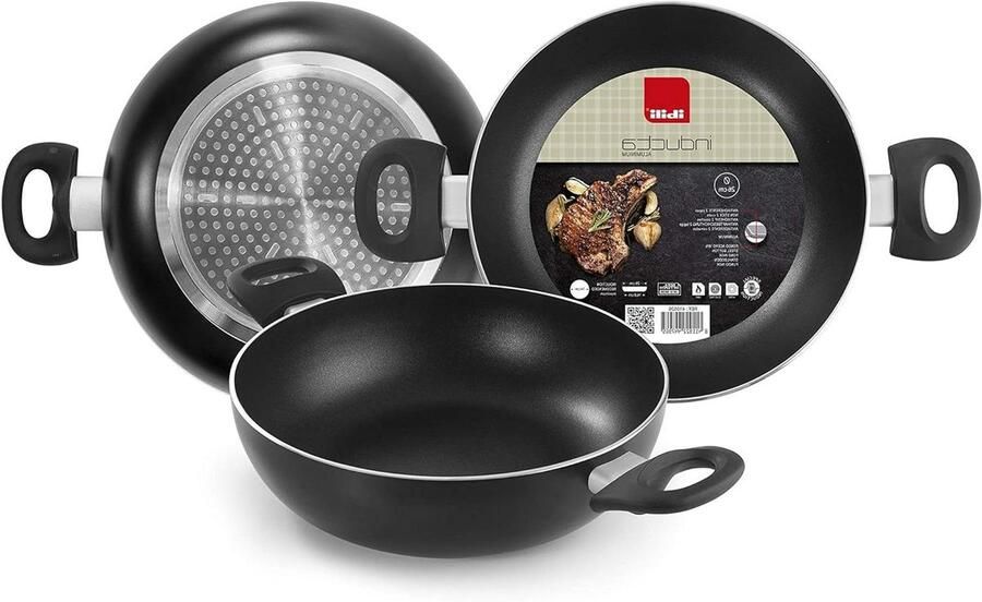 Diepe koekenpan met handgrepen Lekker koken Antiaanbaklaag 26 cm Zwart