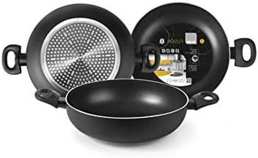 Diepe koekenpan met handgrepen Lekker koken Dubbele antiaanbaklaag 32 cm Zwart