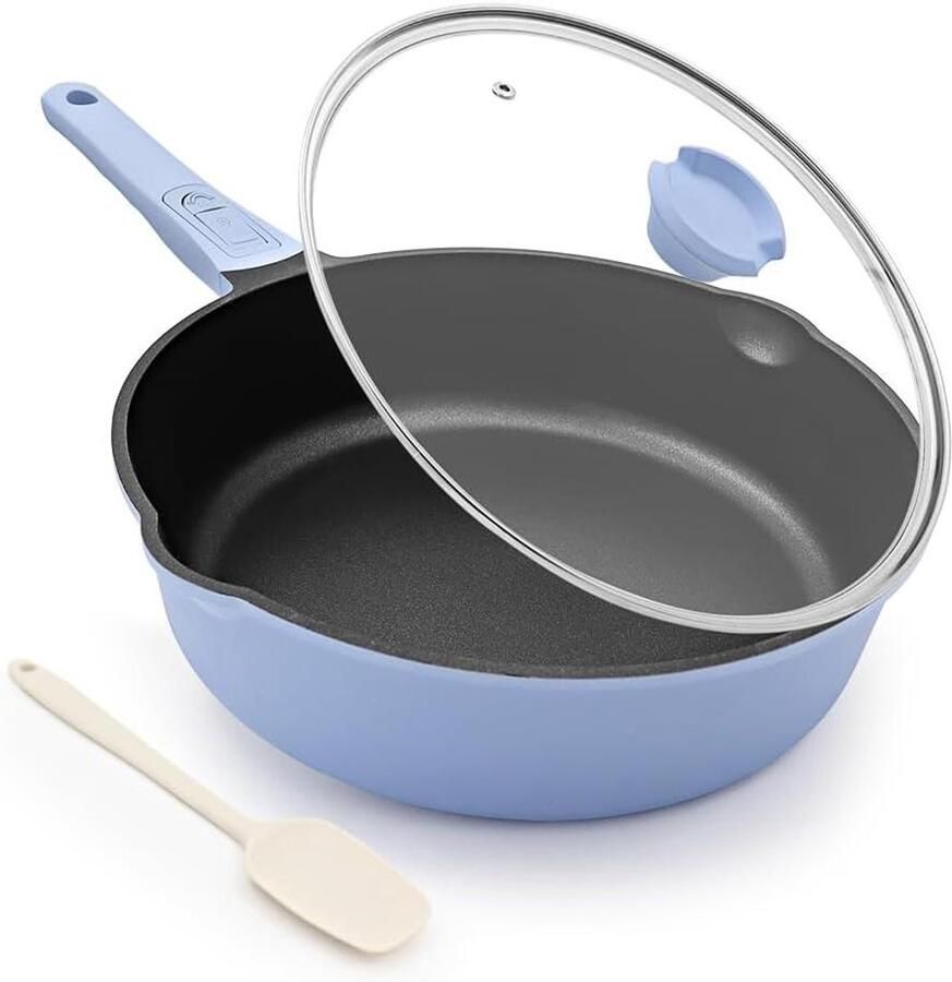 Diepe Koekenpan met steel Gezond Koken Afneembaar Handvat 20 cm Blauw