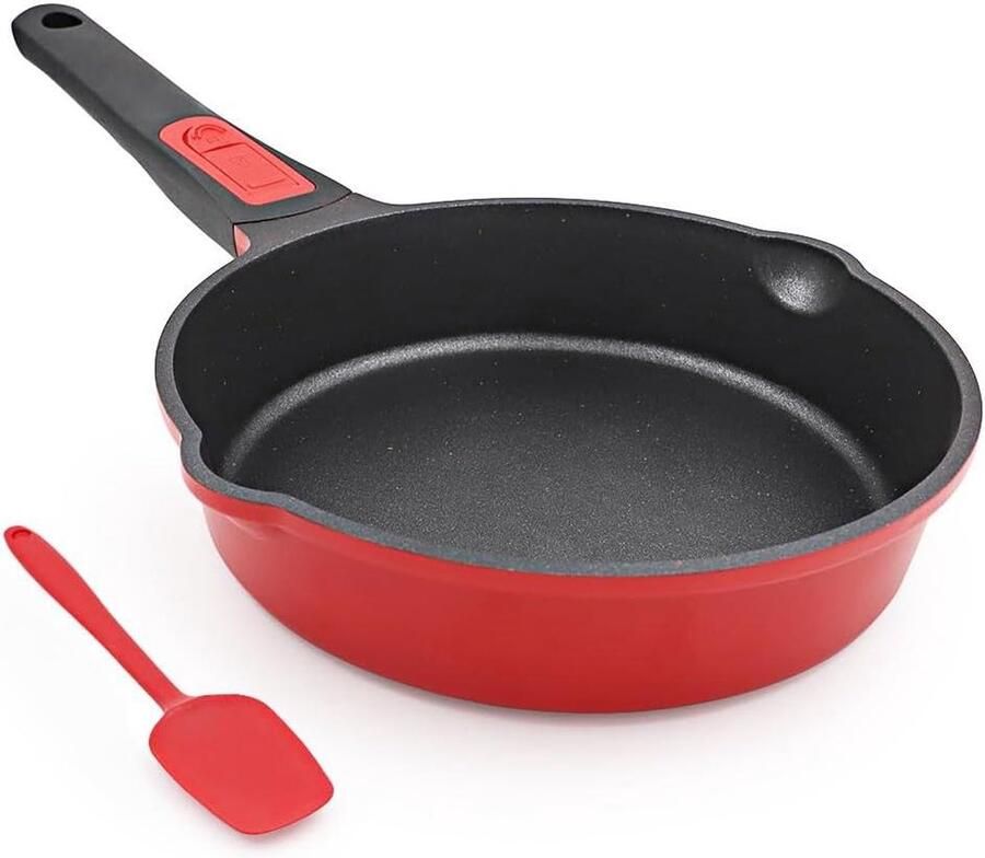 Diepe Koekenpan met steel Gezond Koken Afneembaar Handvat 20 cm Rood