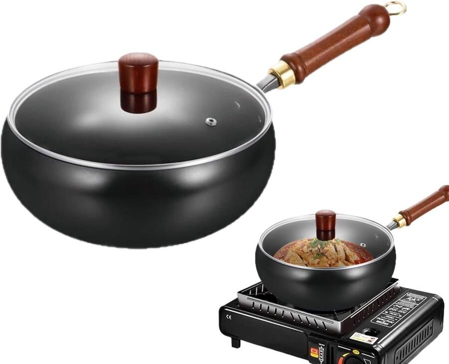 Diepe Koekenpan Roerbak Pan Thuis Koken Natuurlijke Anti-aanbak 28 cm Zwart