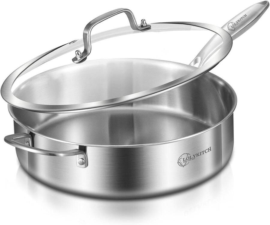 Diepe Koekenpan Sauteerpan Roerbakken Sauteren Afneembaar Handvat 55 Liter 30 cm Zilver