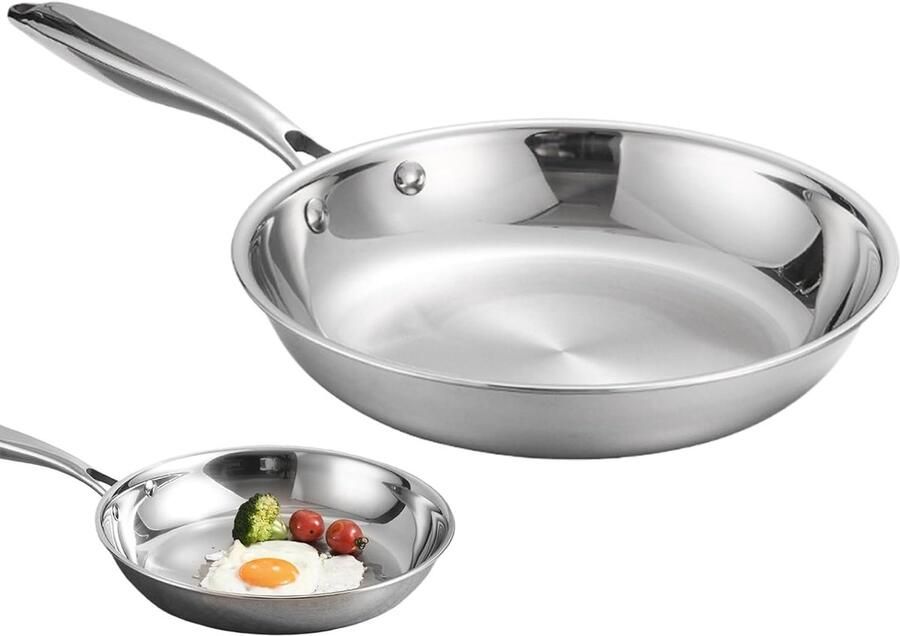Diepe Koekenpan Steelpan Braadpan Dagelijks Koken Gelijkmatige Warmte 28CM Zilver