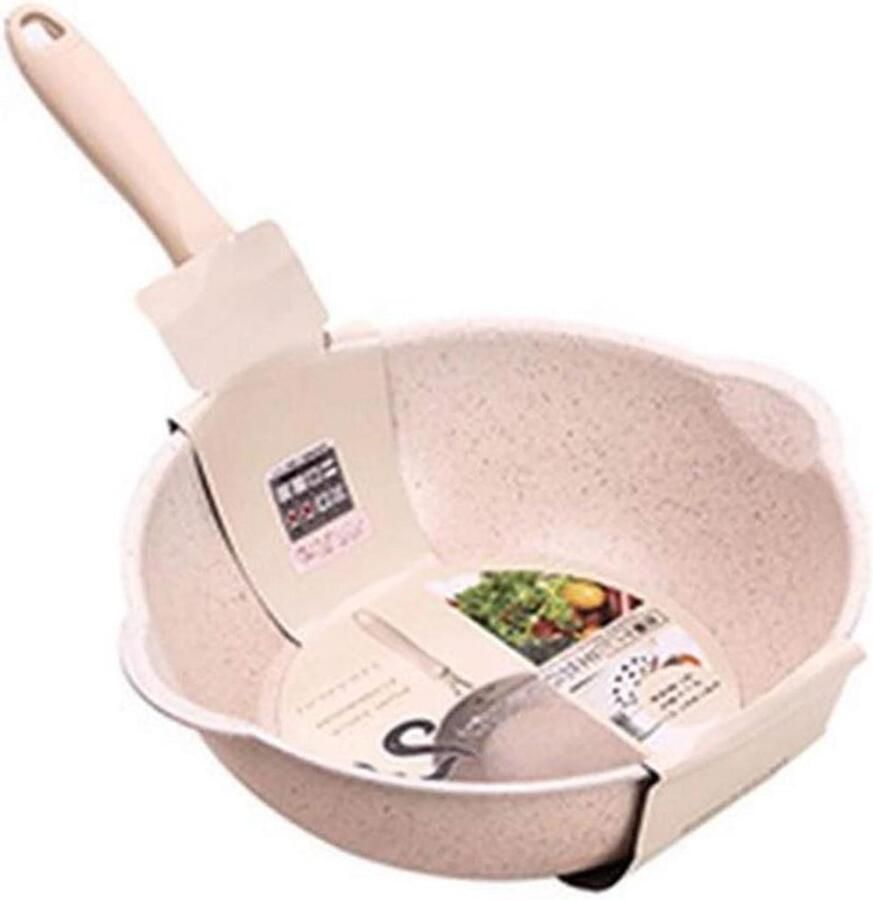 Diepe Koekenpan Wok Pan Veelzijdig Koken Verdikte Bodem 20cm Doorsnede Roomwit