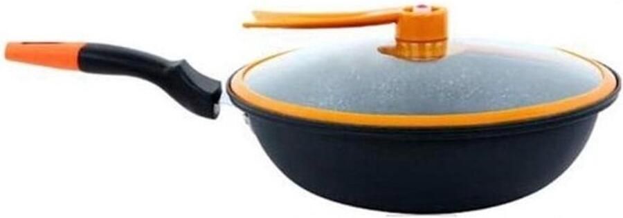 Diepe Koekenpan Wokpan Keuken Gezond Koken Marmer Gecoat Diameter 32cm Zwart