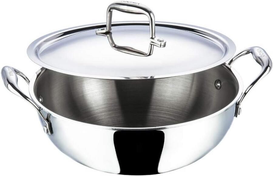 Diepe Koekenpan Wokpan Kookpan Maaltijden Bereiden Drielaagse Constructie 24 cm 3.3 Liter Zilverkleurig