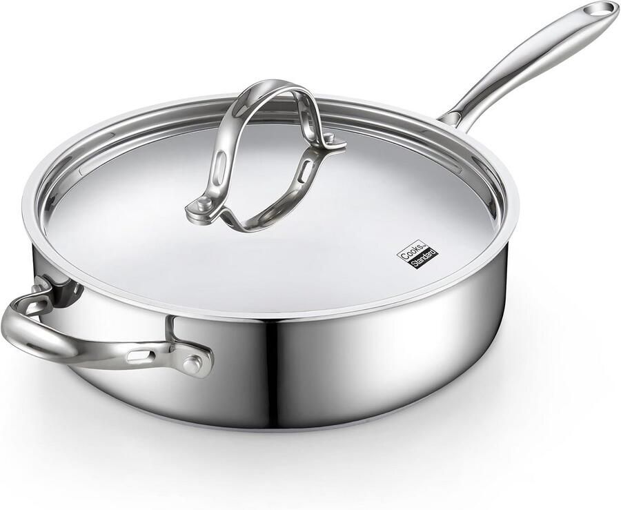 Diepe Pan Kookpan Deksel Gelijkmatig Koken Aluminium Schijf Bodem 5 Liter Zilver