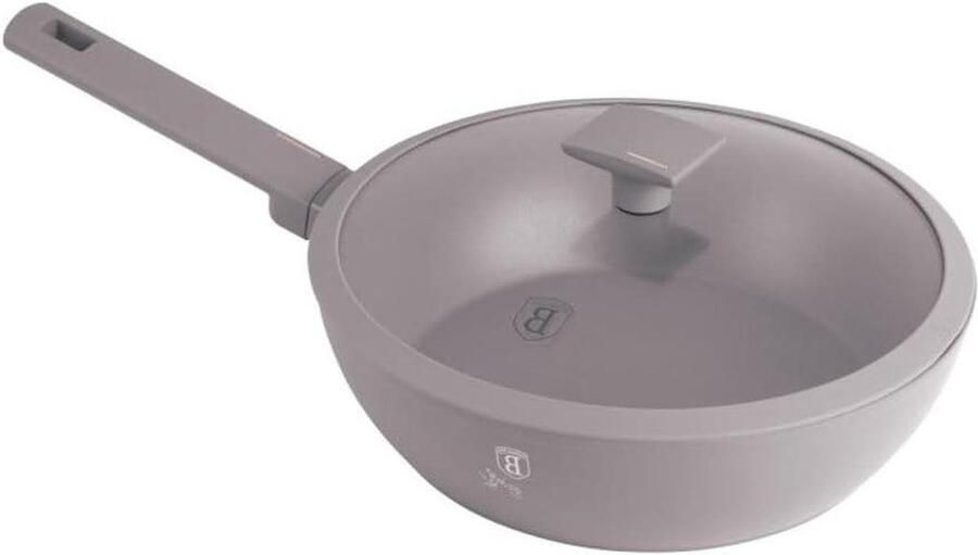 Diepe pan Kookpan met deksel Veelzijdig koken Titanium antiaanbaklaag 24 cm diameter Taupe