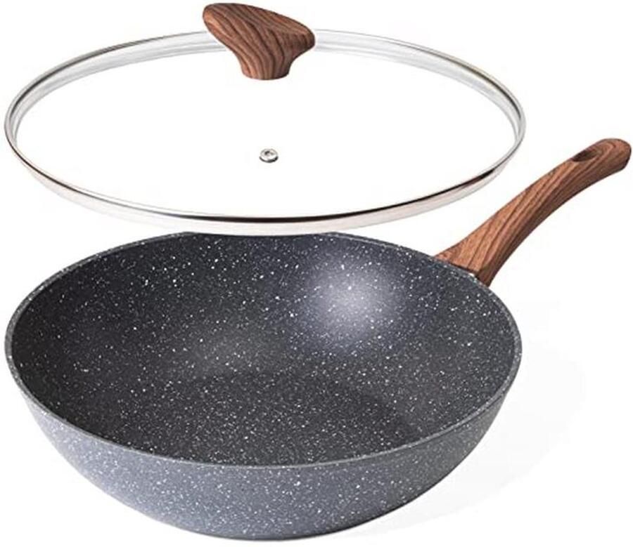 Diepe Roerbakpan met Deksel 28cm Antiaanbak Wok Pan voor Inductiekookplaat