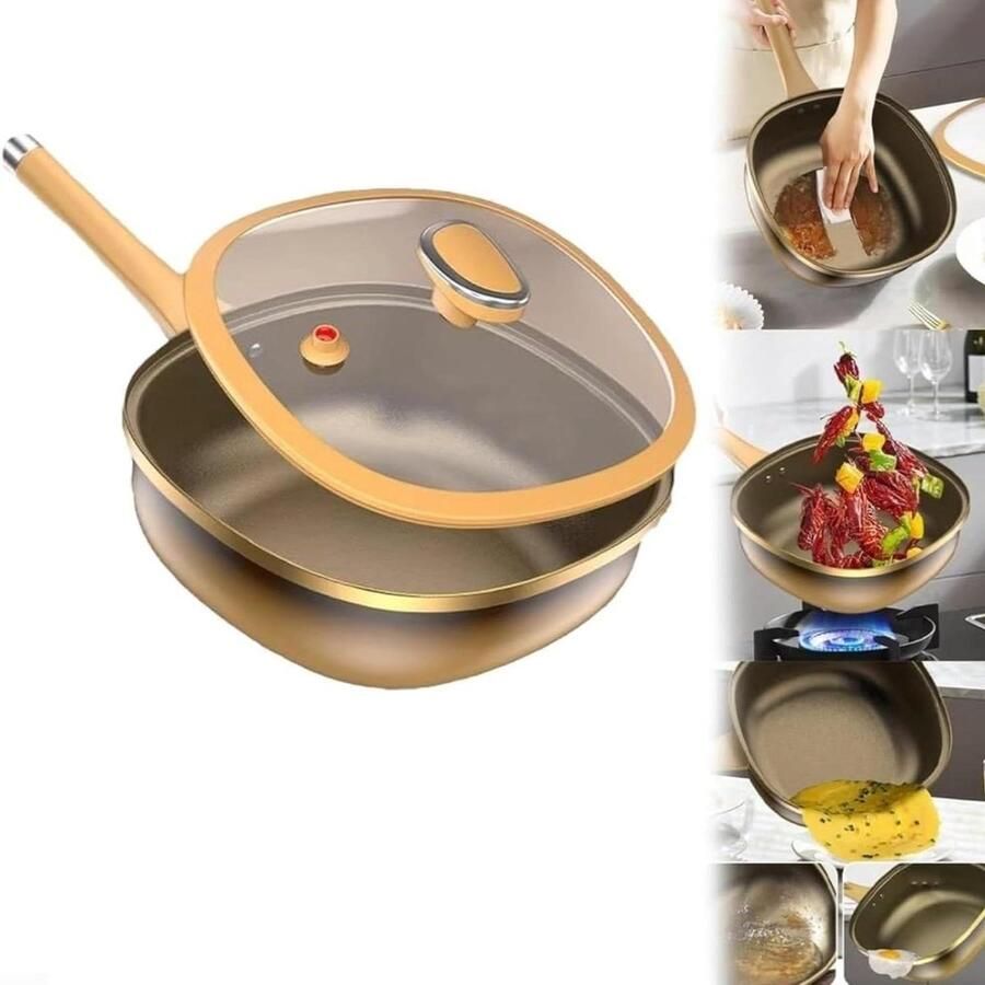 Diepe Sauteerpan Koekenpan met deksel Meervoudig Koken Inclusief Stoommand 32 x 32 x 14 cm Geel