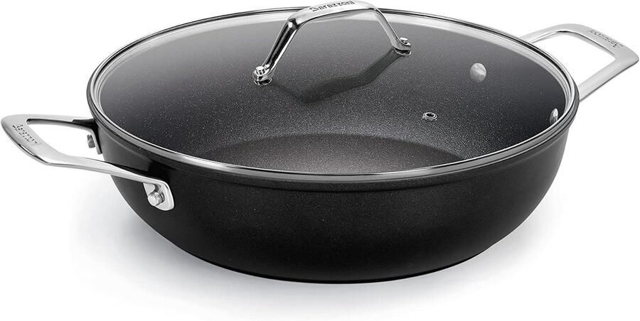Diepe steelpan met antiaanbaklaag en glasdeksel 28 cm geschikt voor inductie
