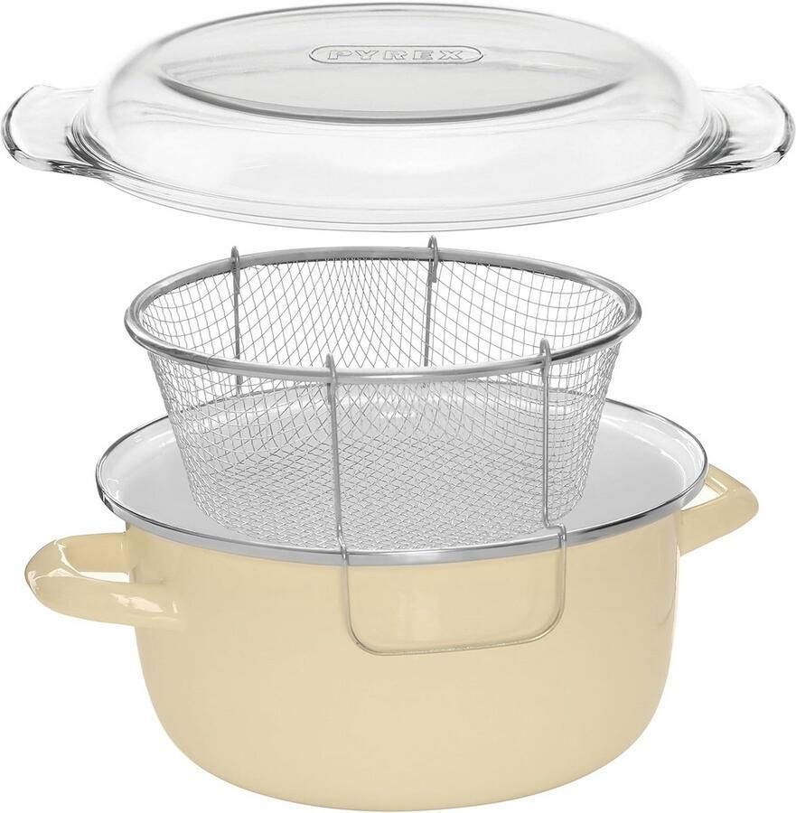 Diepe Vet Friteuse Frituurpan Emaille Lekkere Snacks Maken Thermobestendig Deksel 5 Liter Capaciteit Room