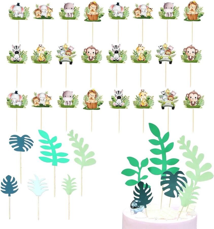 Dieren Taarttoppers 30 Stuks Safari Cake Decoraties voor Feesten