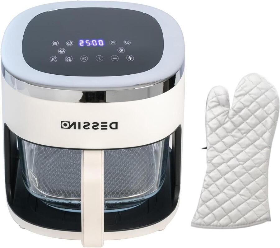 Digitale Airfryer Hete Lucht Oven Gezond Frituren Glazen Mand 360 Graden 4.2 Liter Wit