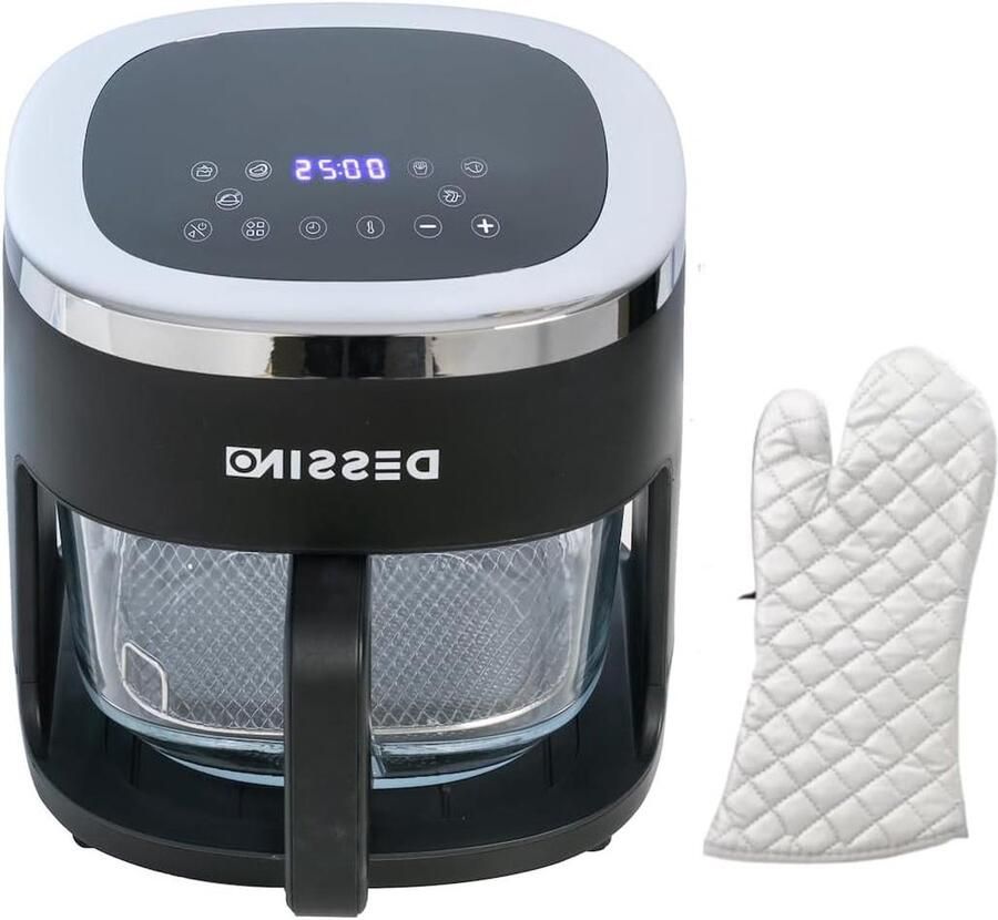 Digitale Airfryer Hete Lucht Oven Gezond Koken Glazen Mand 360 Graden 4.2 Liter Zwart