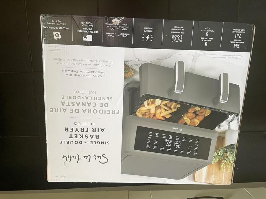 Digitale Airfryer Hete Lucht Oven Maaltijden Bereiden Dubbele Mand Functionaliteit 10.4 Liter Grijs