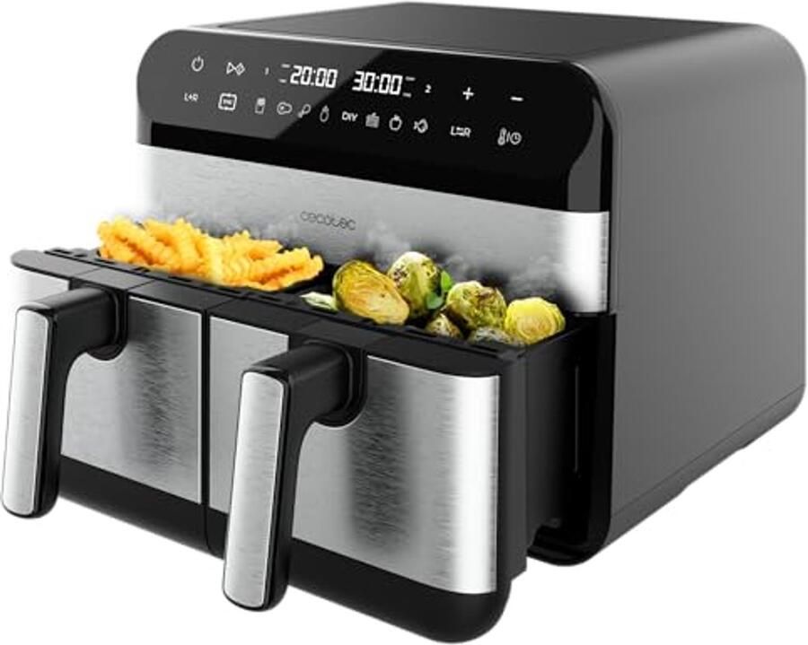 Digitale Airfryer Heteluchtoven Gezond Koken Dubbele Temperatuur 9 Liter Donker Inox