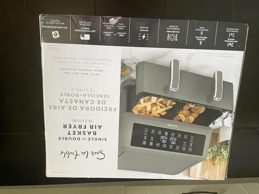 Digitale Airfryer Hete Lucht Oven Maaltijden Bereiden Dubbele Mand Functionaliteit 10.4 Liter Grijs