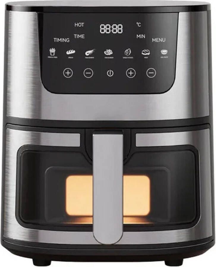 Digitale Airfryer PFAS vrij Groot 7 Liter 1400W Heteluchtfriteuse Zwart Digital screen Inclusief in hoogte verstelbaar Grillrack Elektrische friteuse LED-aanraakbediening Slimme multifunctionele heteluchtoven