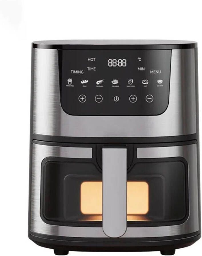 Digitale Airfryer PFAS vrij Groot 7 Liter Digital screen Inclusief in hoogte verstelbaar Grillrack Elektrische friteuse LED-aanraakbediening Slimme multifunctionele heteluchtoven 1400W Heteluchtfriteuse Zwart