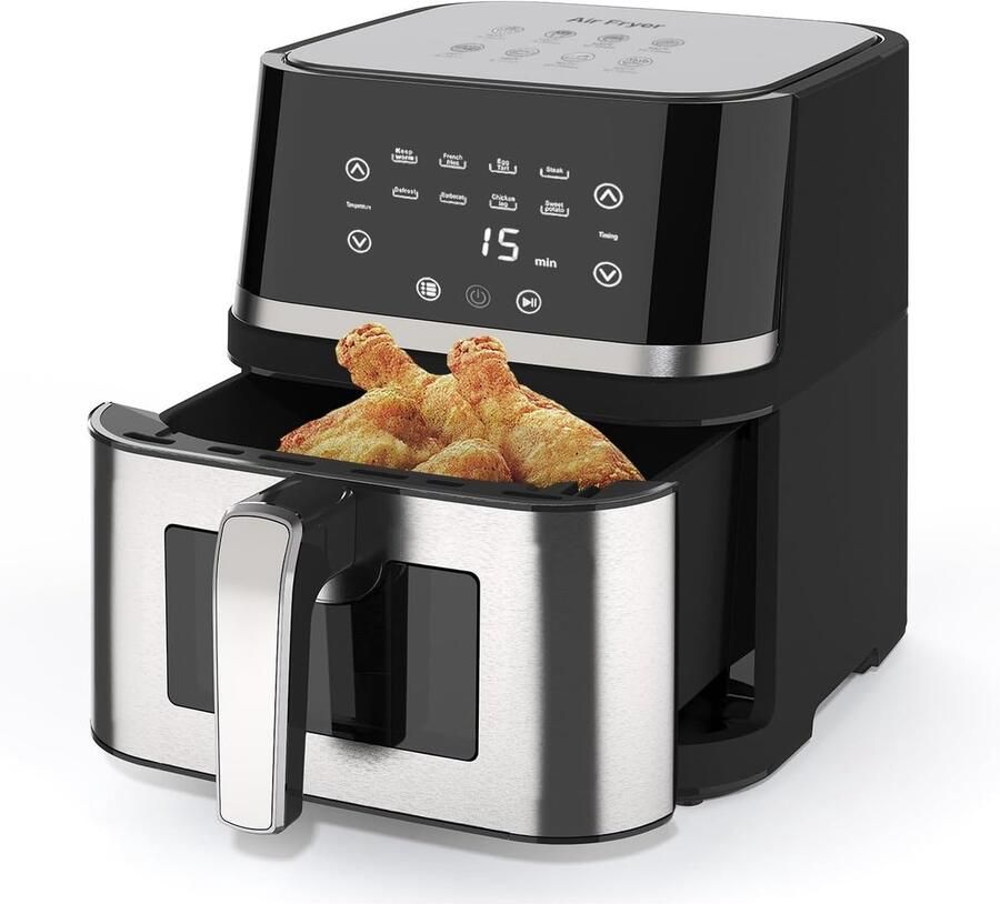 Digitale Airfryer XXL 8 Liter met Kijkvenster PFAS-vrij Touchscreen Zwart