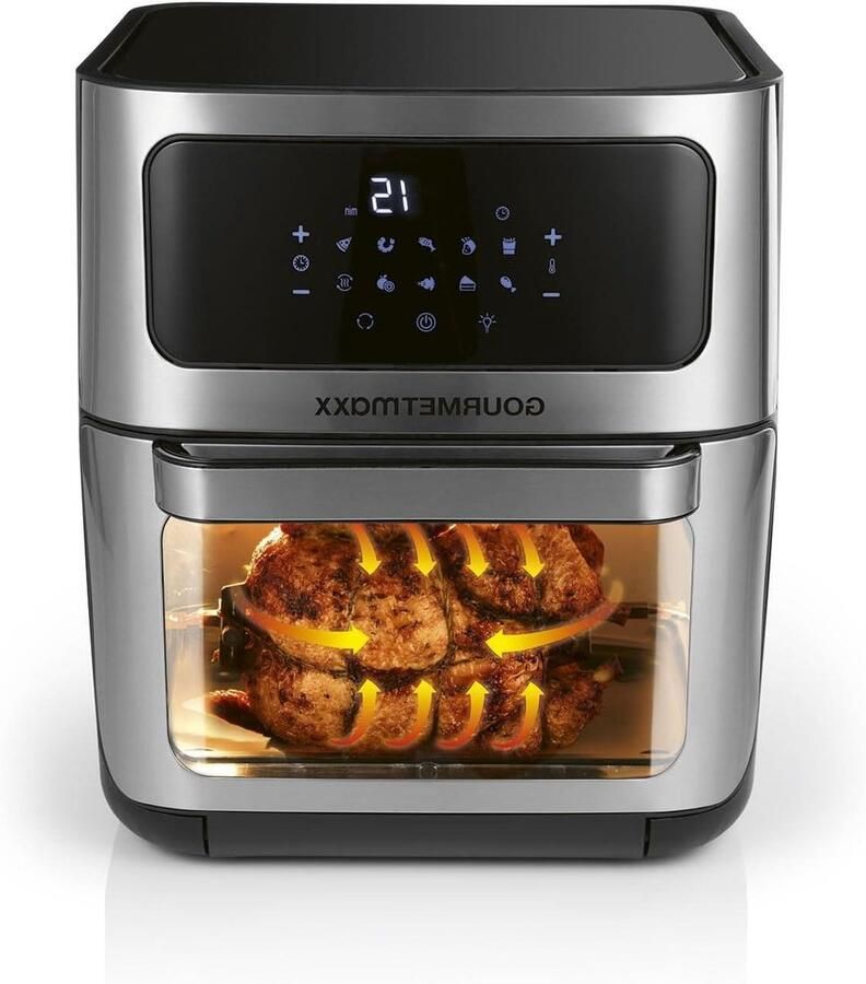 Digitale Airfryer XXL Hete Lucht Oven Gezond Koken 12 Liter XL Capaciteit 1800 Watt RVS Zwart