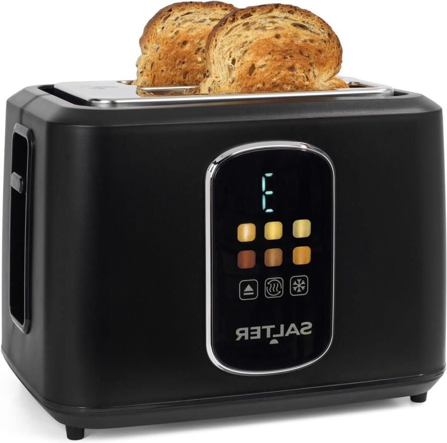 Digitale Broodrooster 2-Slices Broodrooster Perfect Ontbijt Touch Display Timer 930 Watt Zwart