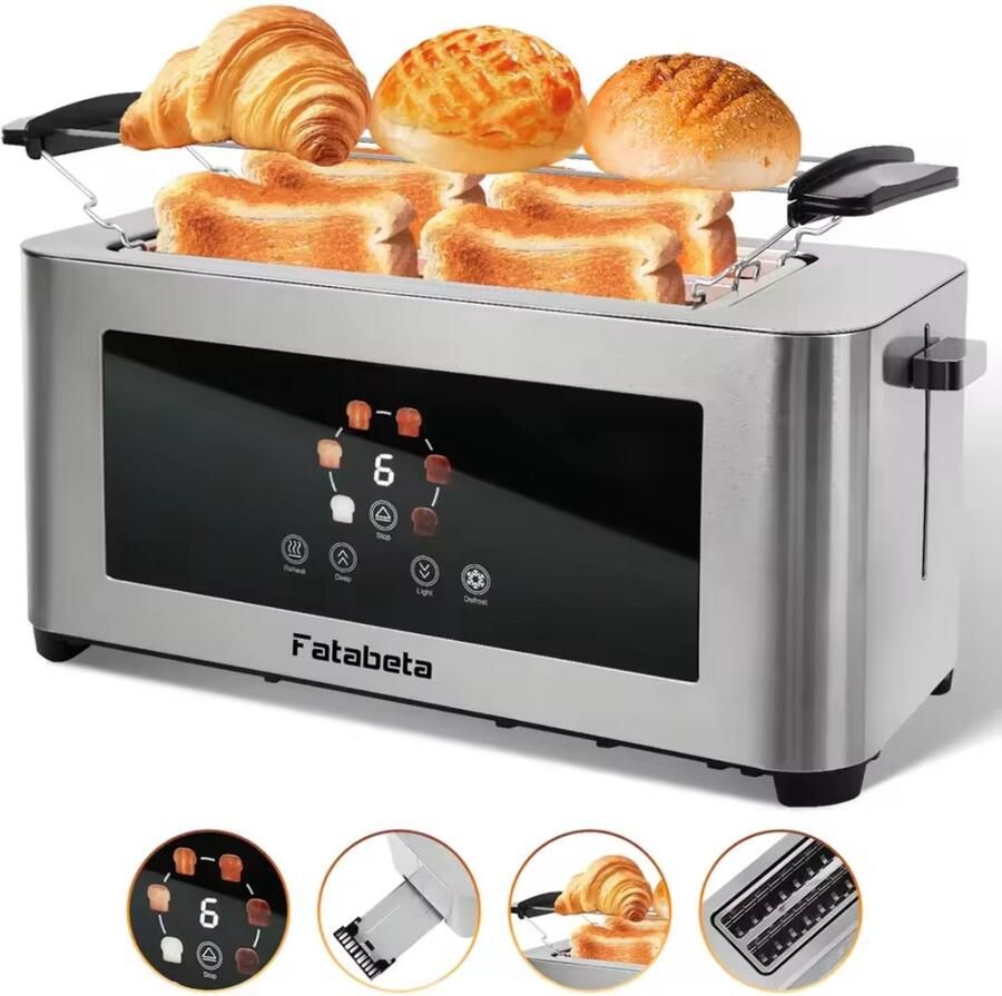 Digitale Broodrooster 4 Sneden – 1400W – 6 Bruiningsstanden – Touchscreen – Ontdooifunctie – Opwarmrek – RVS Zilver