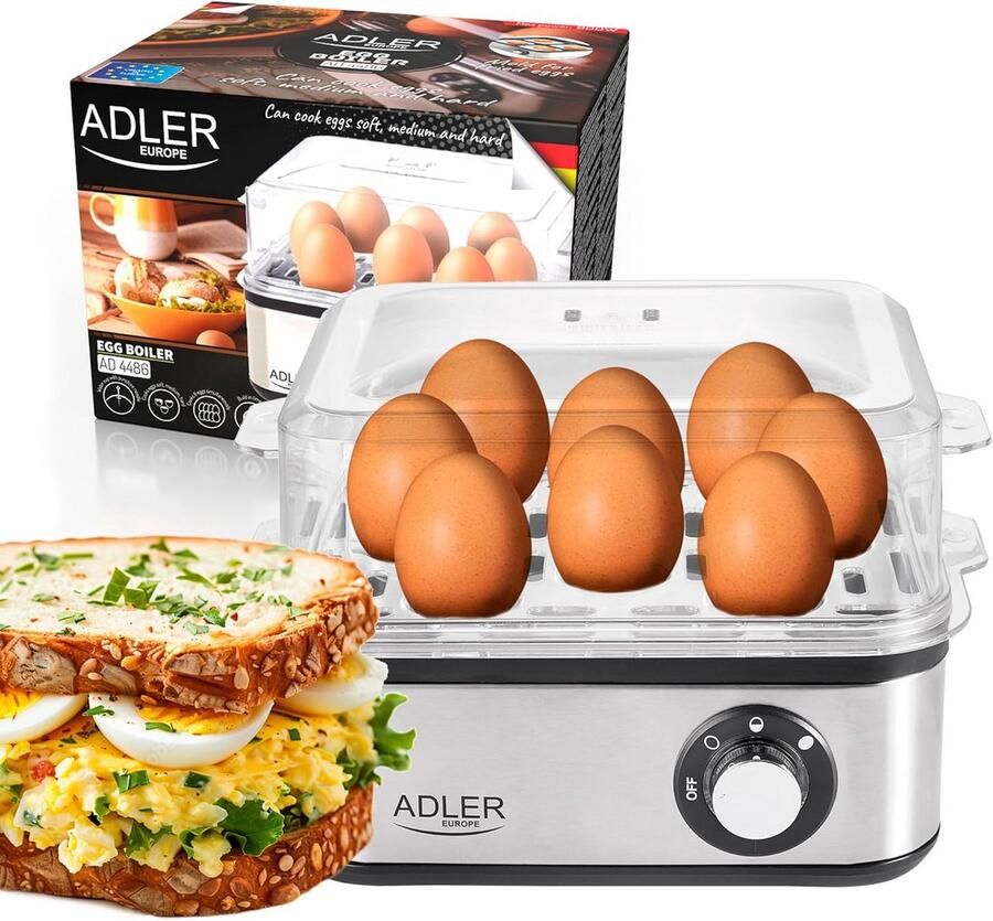 Digitale Eierkoker RVS voor 1 tot 8 Eieren met Automatische Uitschakeling en Spiegelei Bakvorm