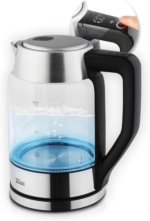 Digitale glazen waterkoker met temperatuurregeling 1.7L 2200W Warmhoudfunctie