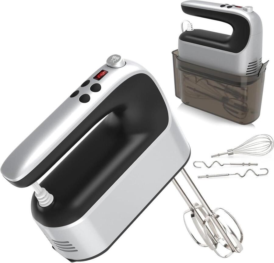 Digitale Handmixer Keukenmixer Accessoires Bakken en Mixen 9 Snelheden Digitale Scherm 400 Watt Zilver Zwart