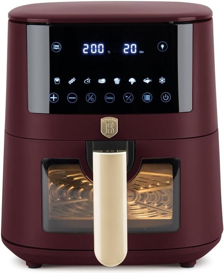 Digitale Heteluchtfriteuse Olievrije Friteuse Gezond Koken 8 Automatische Programma's 5 Liter Capaciteit Mat Bordeaux