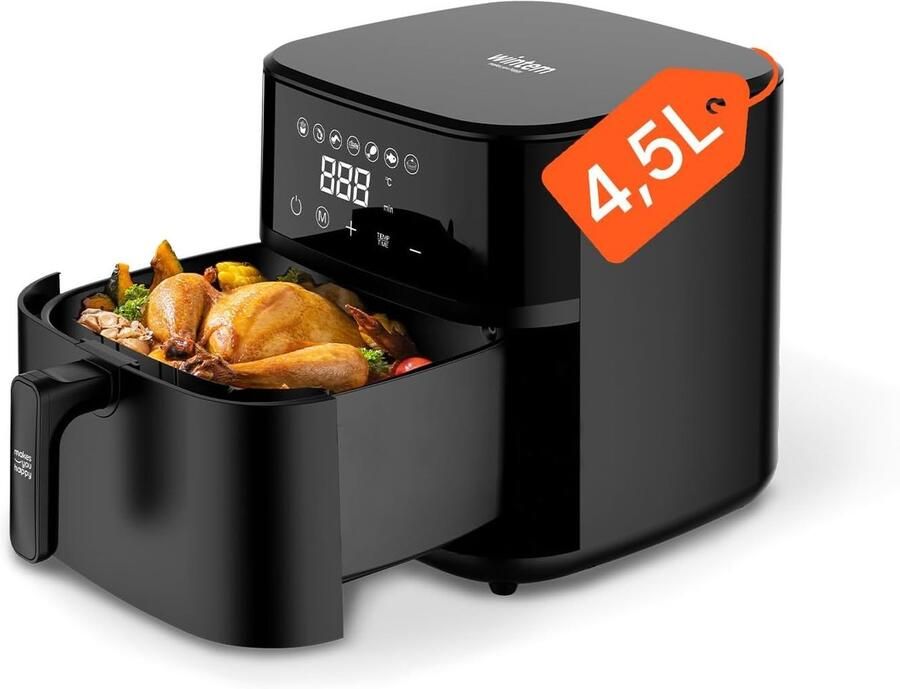 Digitale Luchtfriteuse Zwart 4 L 1200 W met Timer en Instelbare Temperatuur Voor Gezond Koken