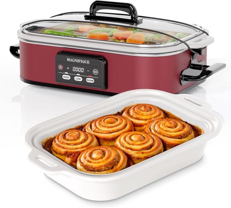 Digitale Slow Cooker Stoofpan Elektrisch Langzaam Koken Keramische Binnenpan 4 Liter Rood