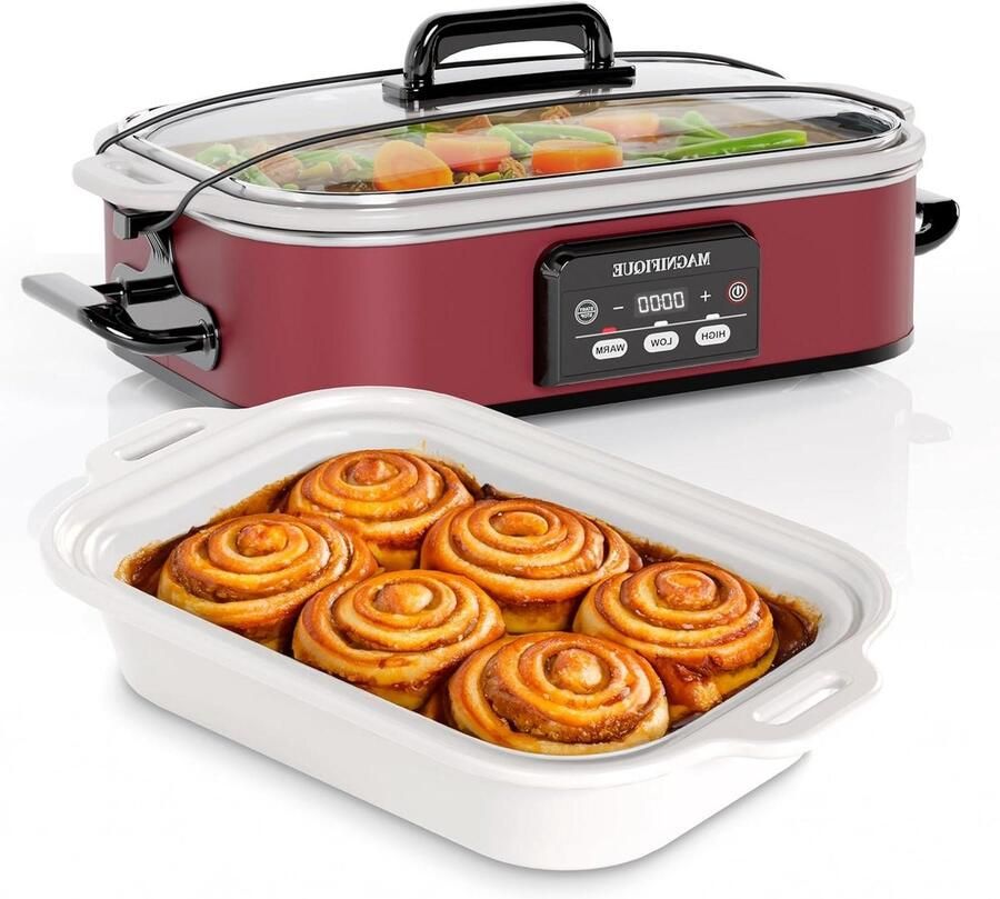 Digitale Slow Cooker Stoofpot Pan Langzaam Garen Keramische Binnenpan 4 Liter Rood