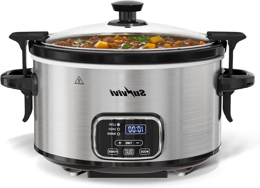 Digitale Slowcooker Keramische Pan Langzaam Koken Programmeerbare Timer 4 Liter Roestvrij Staal