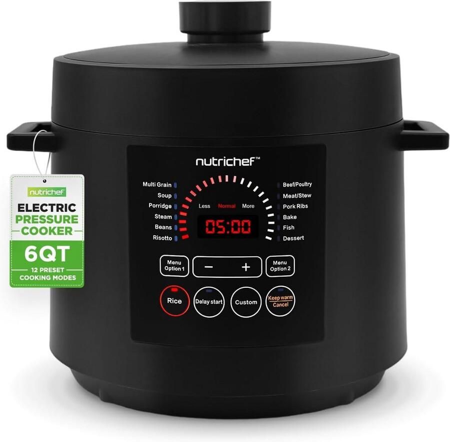 Elektrische Snelkookpan Multicooker Pan Snel Maaltijden Bereiden 9 Voorgeprogrammeerde Modi 6 Quart Capaciteit Zwart
