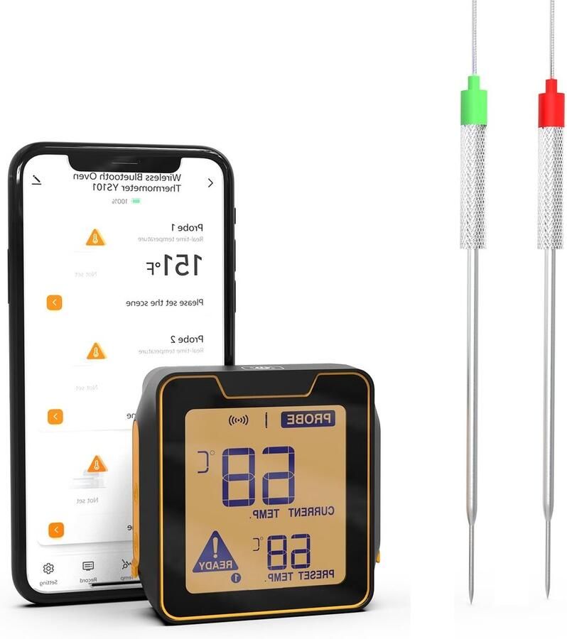 Digitale Vleesthermometer met Bluetooth en Timerfunctie 2 Probes voor Koken en Grillen