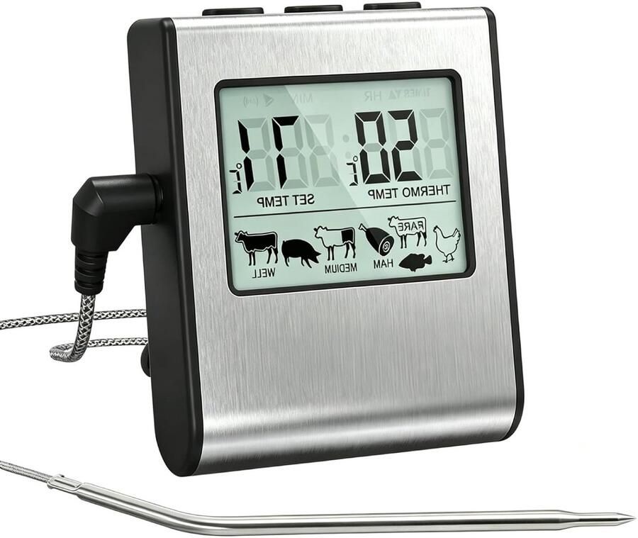 Digitale Vleesthermometer met Probe en Groot LCD Scherm Ideaal voor Grillen en Roken met Timer Functie