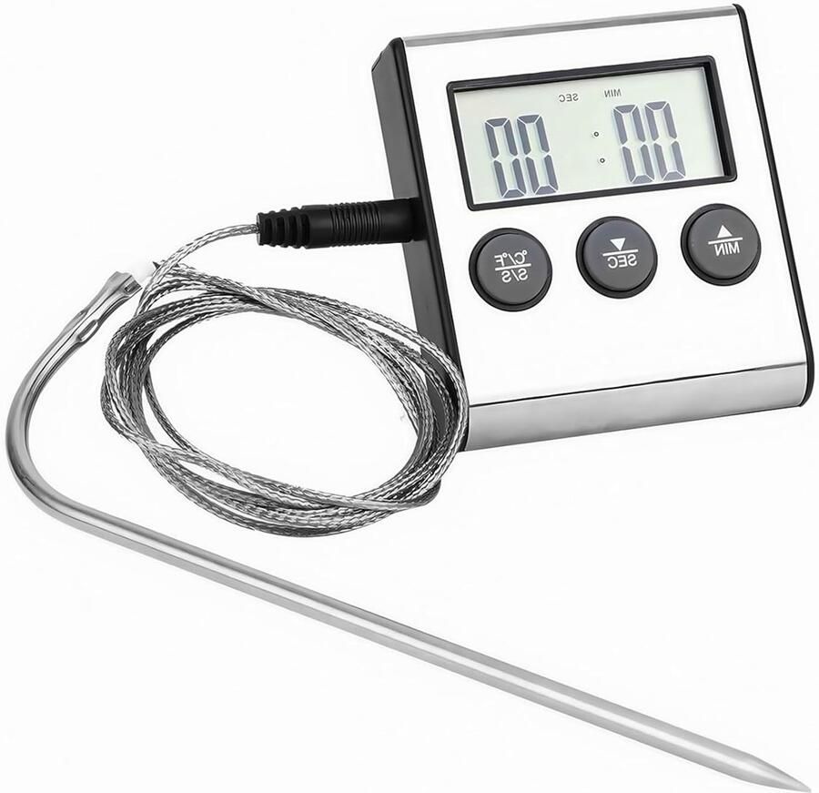Digitale Vleesthermometer met Timer voor BBQ Oven en Grill Nauwkeurige Temperatuurmeting voor Perfect Gegaard Vlees en Gerechten